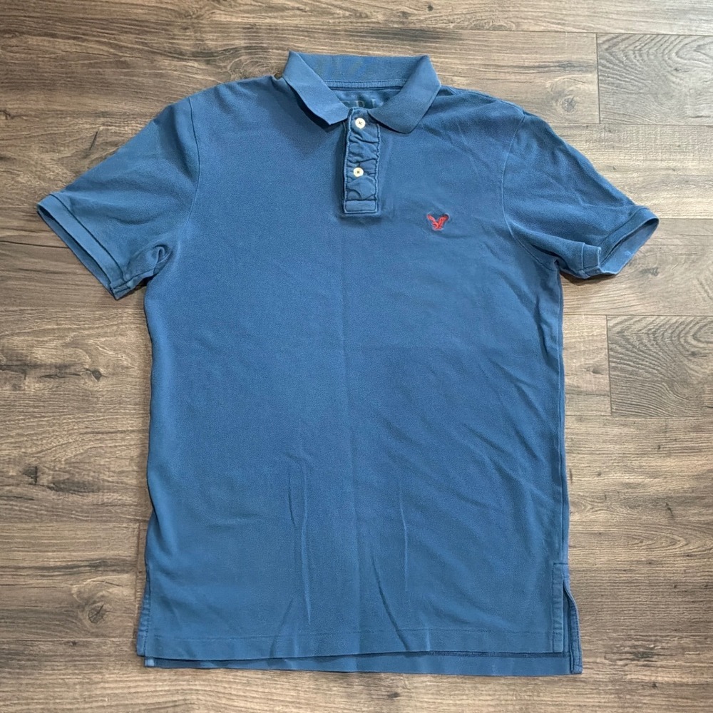 American Eagle Mens Blue Athletic Fit Polo Shirt Large Tall LT Red Eagle‎ Logo